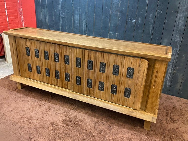Guillerme Et Chambron, Sideboard In Oak And Ceramic, Edition Votre Maison, Circa 1970-photo-3