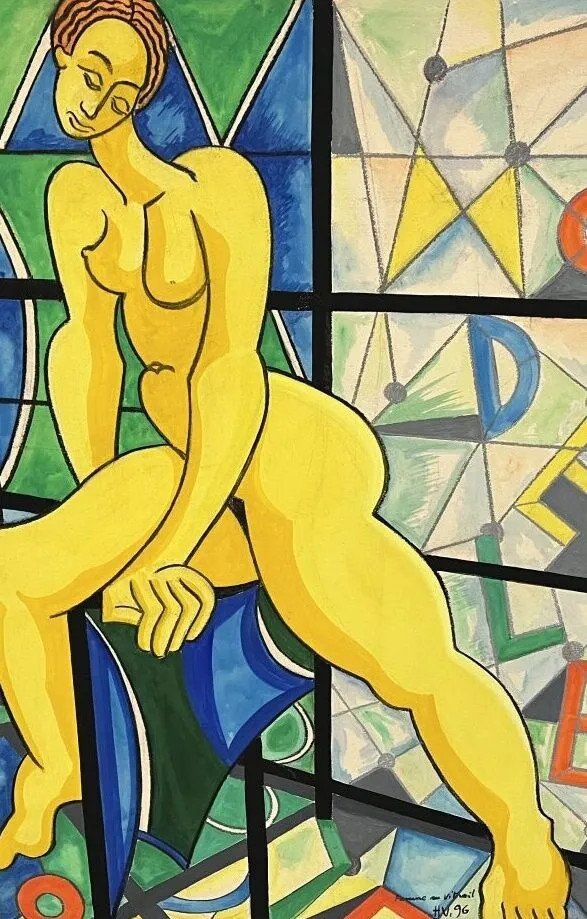 Henri Van Wynsberghe (1929-2018) Said Henri Victor "woman In Stained Glass, 1996" Gouache On Paper-photo-1