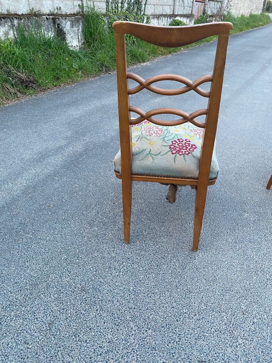Paire d'élégante Chaise Art Deco En Merisier, Tapisserie  Circa 1930-photo-3