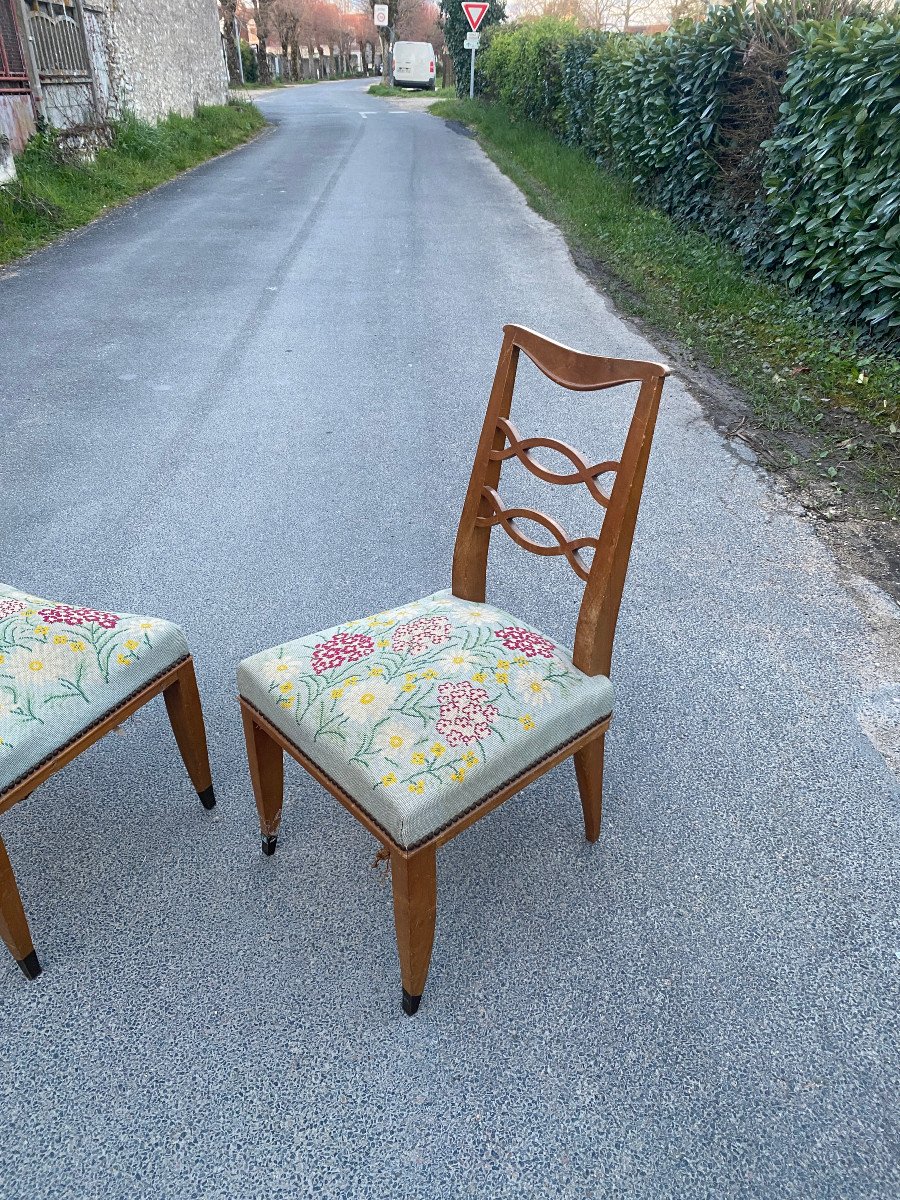 Paire d'élégante Chaise Art Deco En Merisier, Tapisserie  Circa 1930-photo-2