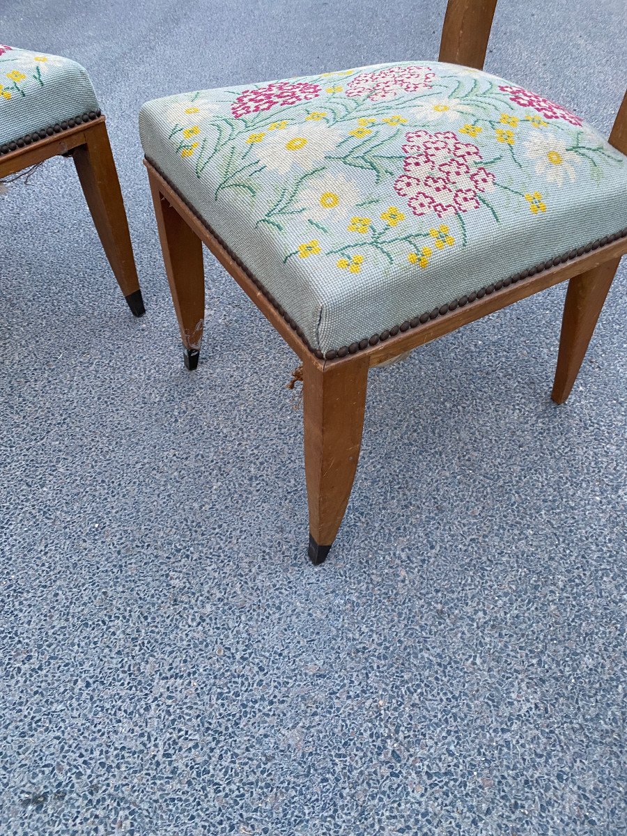 Paire d'élégante Chaise Art Deco En Merisier, Tapisserie  Circa 1930-photo-3