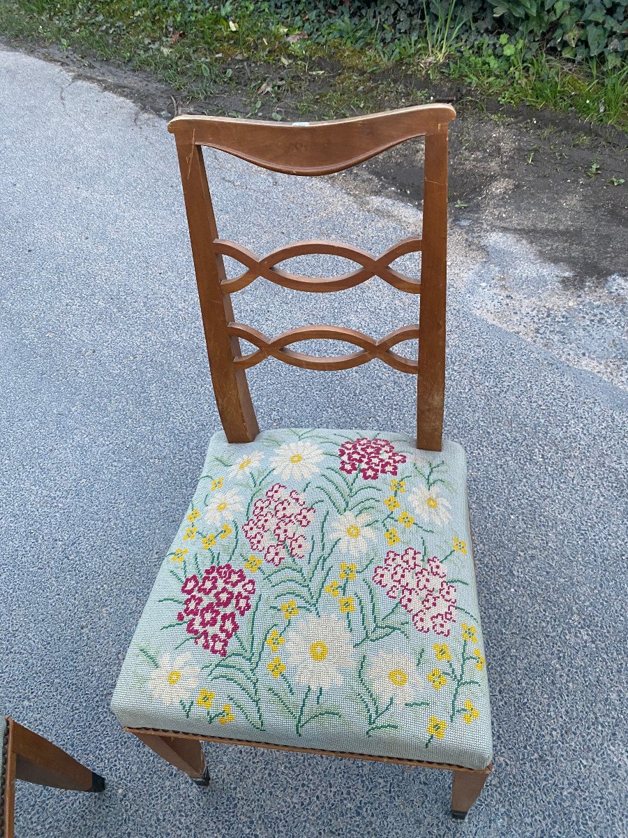 Paire d'élégante Chaise Art Deco En Merisier, Tapisserie  Circa 1930-photo-4