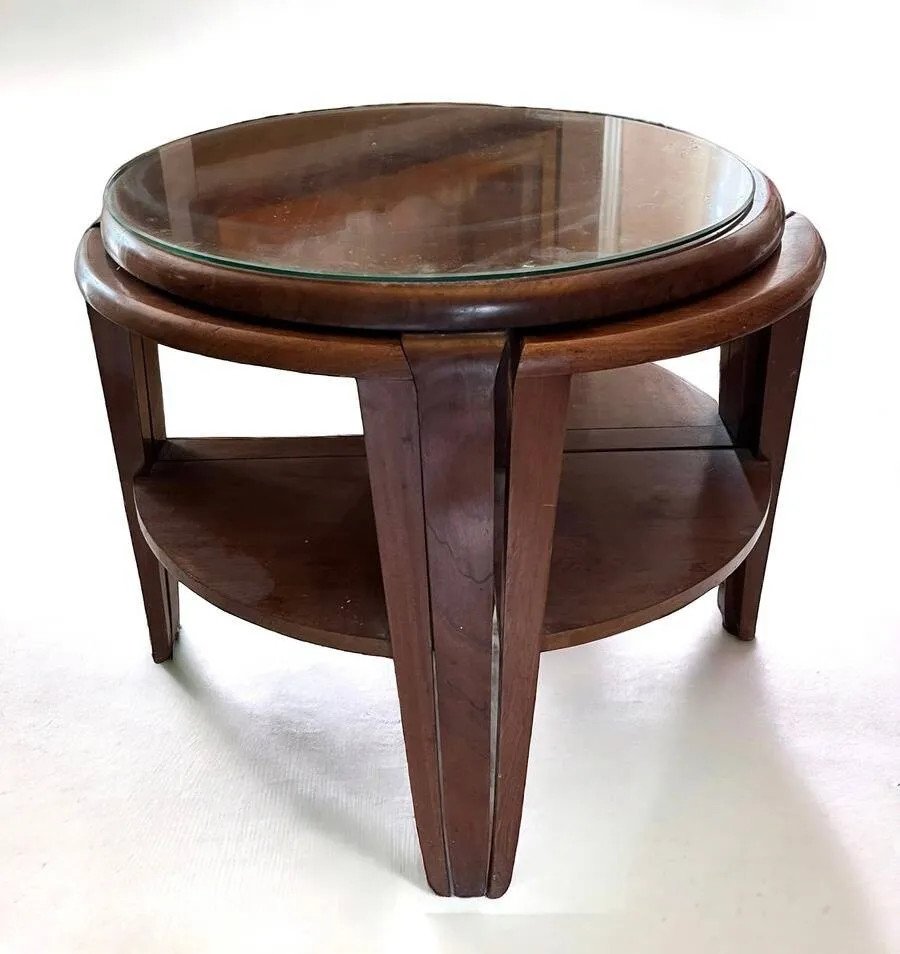 Gaston Poisson, Art Deco Mahogany Pedestal Table Circa 1930-photo-4