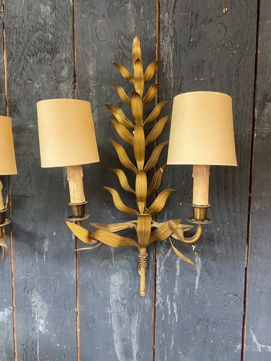 3 Sconces In The Style Of Maison Baguès, Stylized Leaves Circa 1950-photo-3