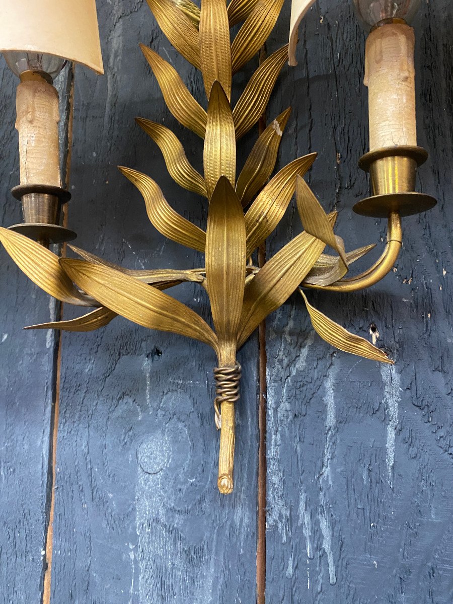 3 Sconces In The Style Of Maison Baguès, Stylized Leaves Circa 1950-photo-6