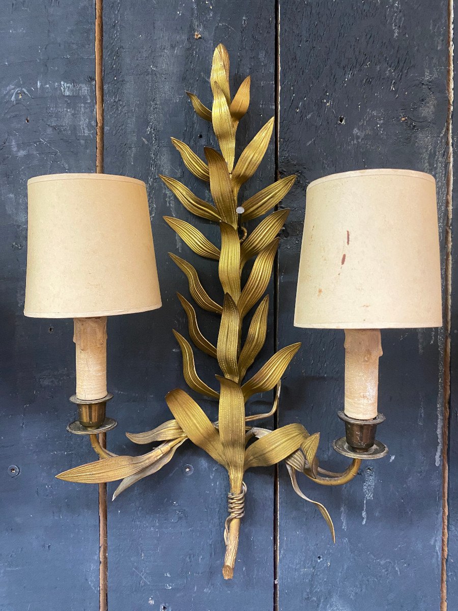 3 Sconces In The Style Of Maison Baguès, Stylized Leaves Circa 1950-photo-7