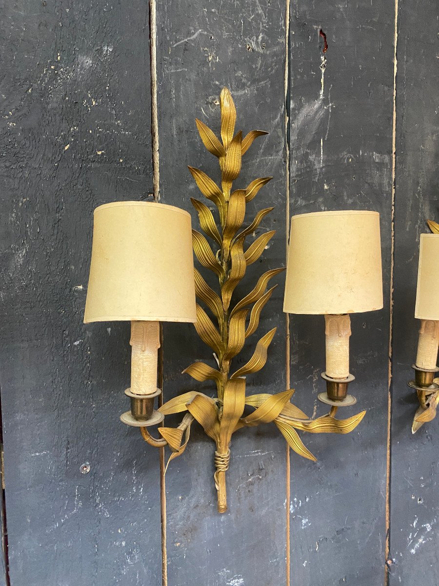 3 Sconces In The Style Of Maison Baguès, Stylized Leaves Circa 1950-photo-8
