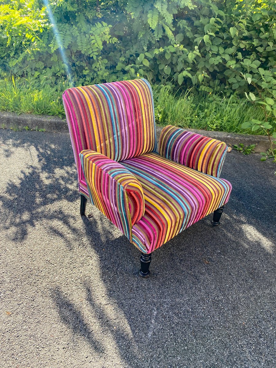 Paire De Fauteuils Napoléon III , Restauré Velours Multi Couleurs-photo-4