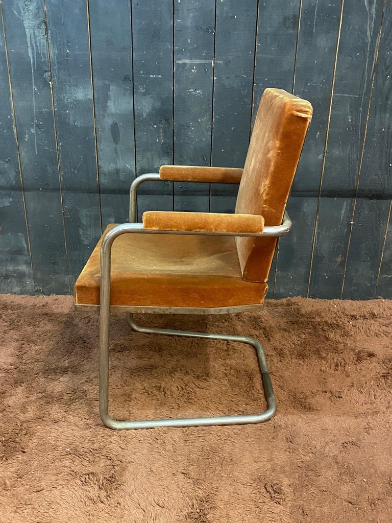 Fauteuil Art Deco Moderniste En Métal Chromé Circa 1920/1930-photo-6