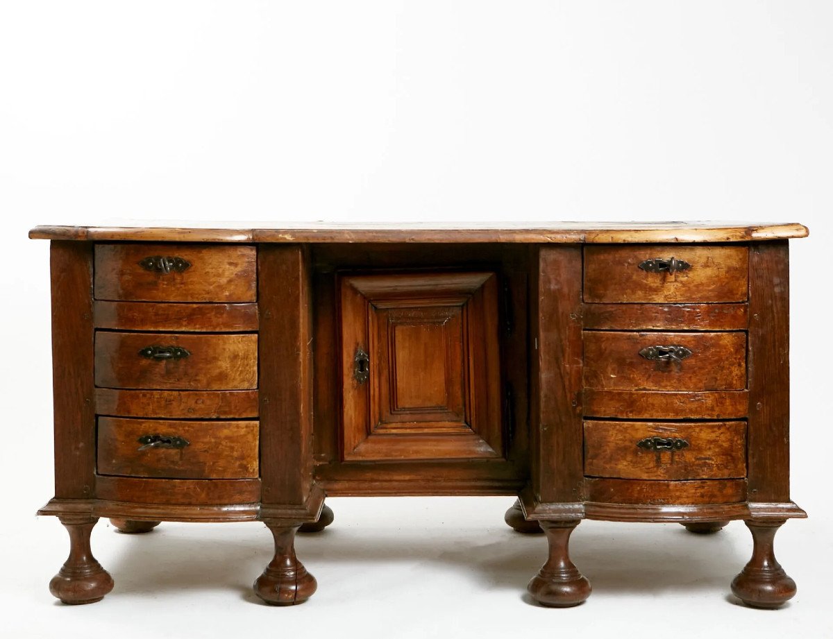 Desk With Pedestals In Fruit Wood And Oak, Known As Mazarin, Louis XIV Period Around 1700-photo-4