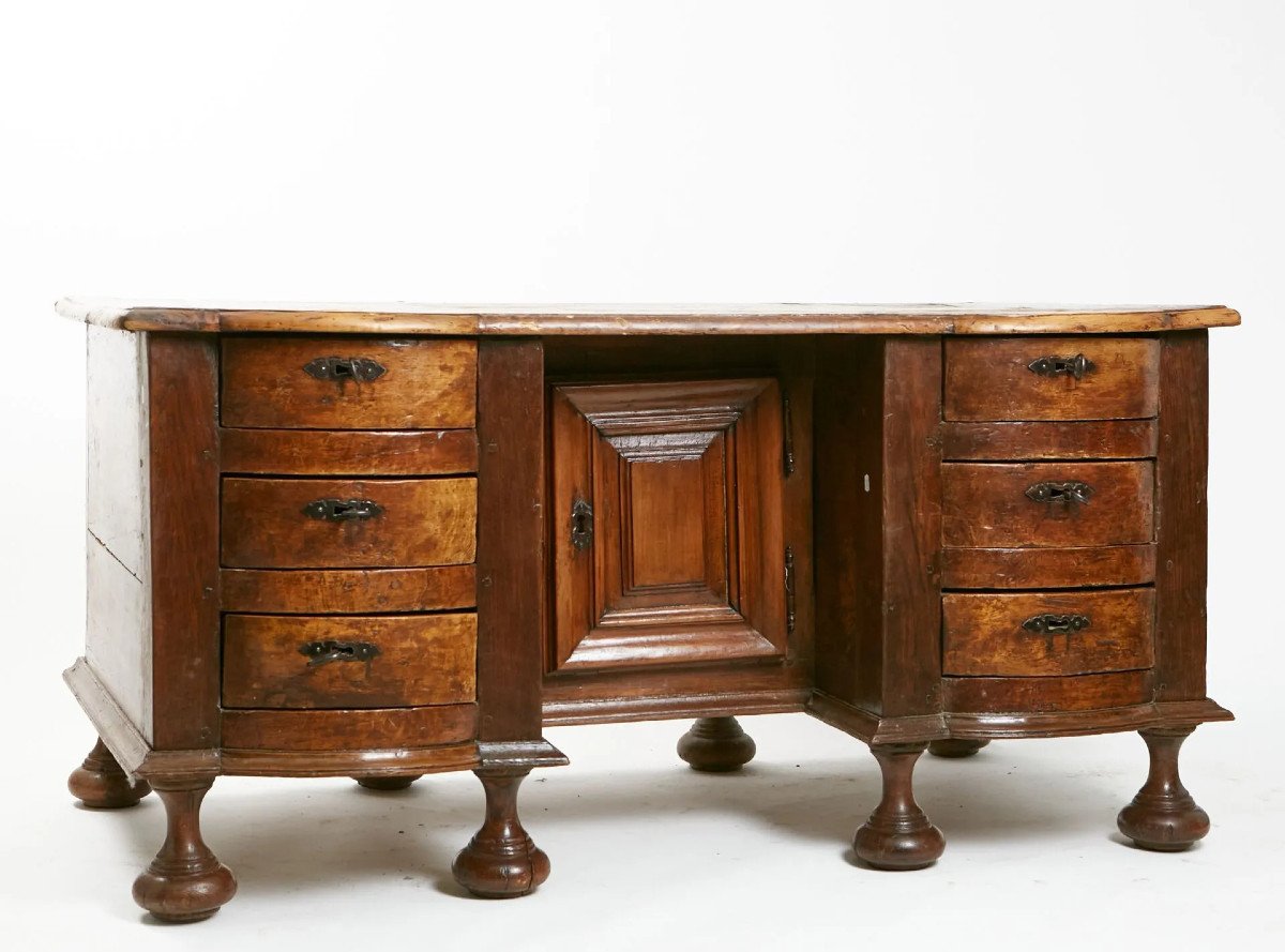 Desk With Pedestals In Fruit Wood And Oak, Known As Mazarin, Louis XIV Period Around 1700