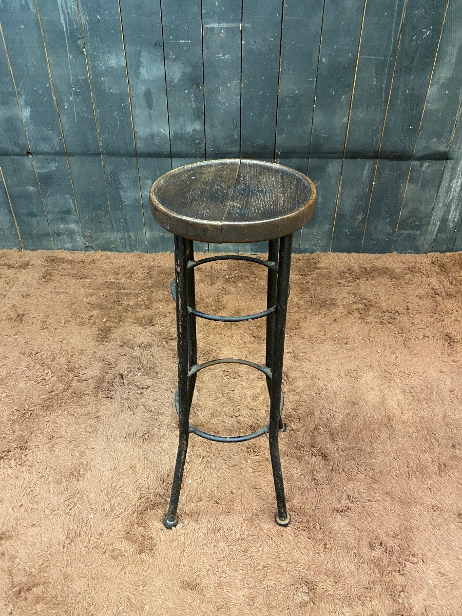 Tabouret Art Déco Moderniste Circa 1930, Bois Et Métal-photo-2