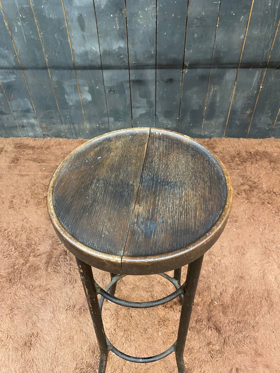 Tabouret Art Déco Moderniste Circa 1930, Bois Et Métal-photo-3