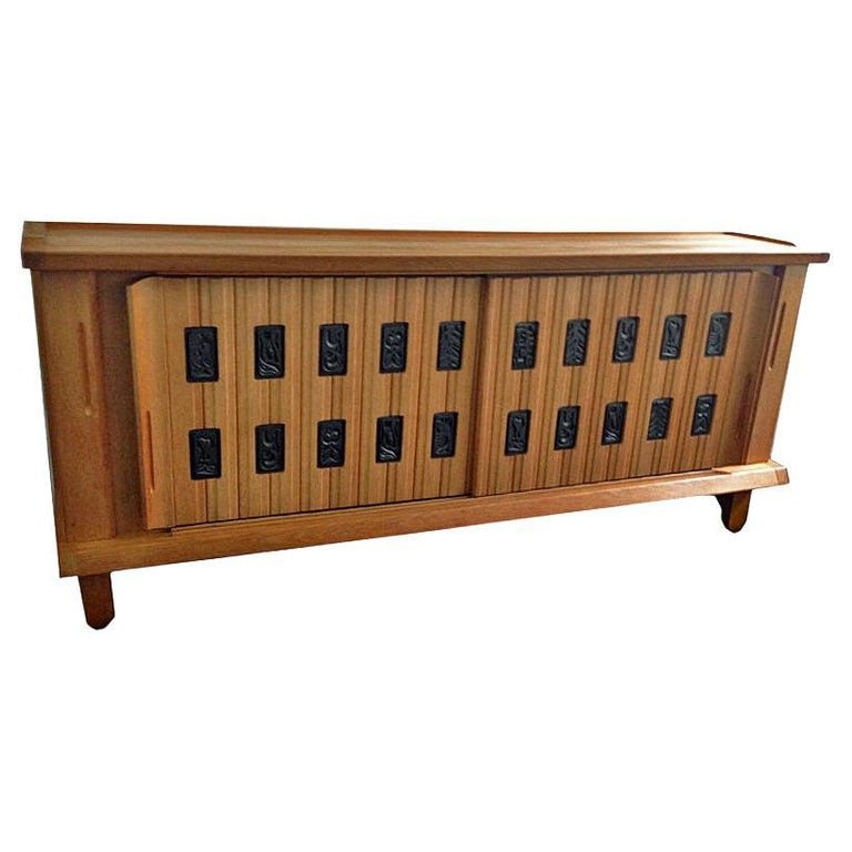 Guillerme Et Chambron, Oak And Ceramic Sideboard, Edition Votre Maison, Circa 1960/1970-photo-3