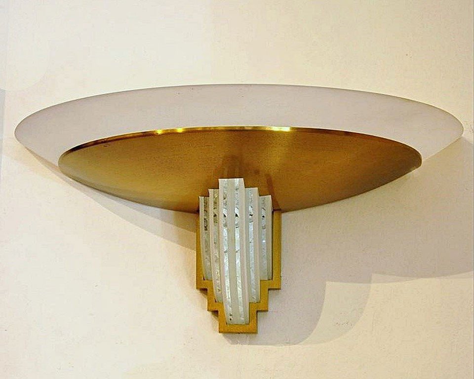 Jean Perzel, Paire d'Appliques 542 Bis En Métal Doré Et Verre Dépoli. Edition Atelier Perzel-photo-2