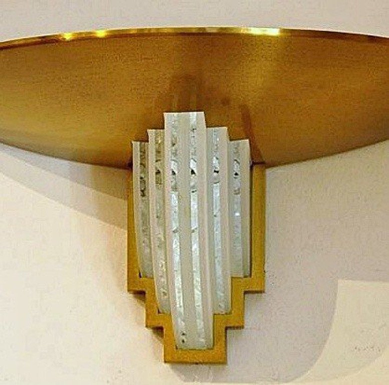 Jean Perzel, Paire d'Appliques 542 Bis En Métal Doré Et Verre Dépoli. Edition Atelier Perzel-photo-4