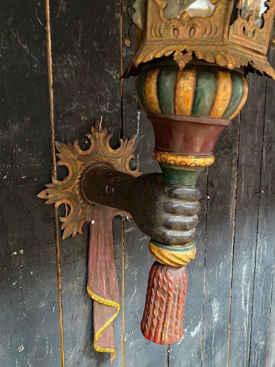Old Large Venetian Lantern In Painted Sheet Metal (95cm), Late 19th Century-photo-4