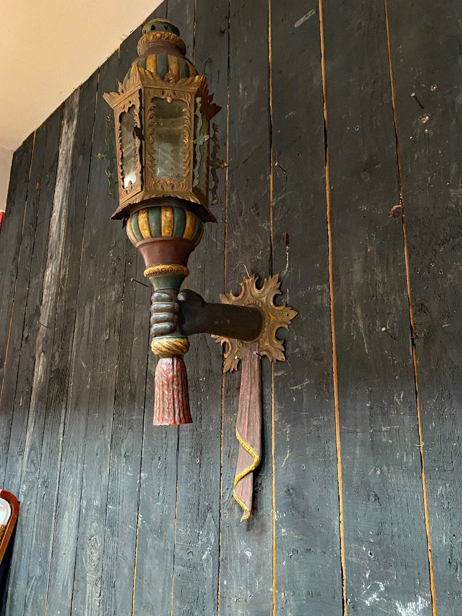 Old Large Venetian Lantern In Painted Sheet Metal (95cm), Late 19th Century-photo-3