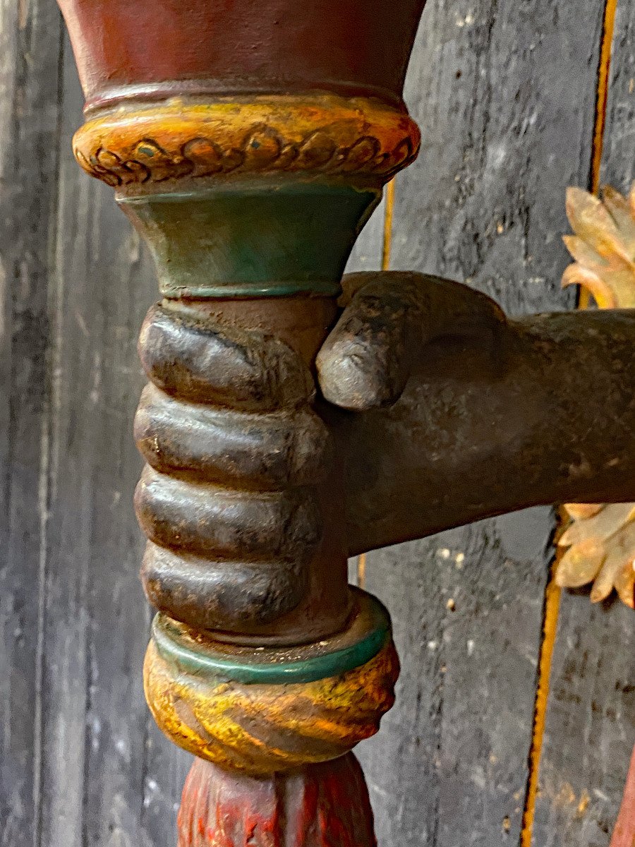 Old Large Venetian Lantern In Painted Sheet Metal (95cm), Late 19th Century-photo-6