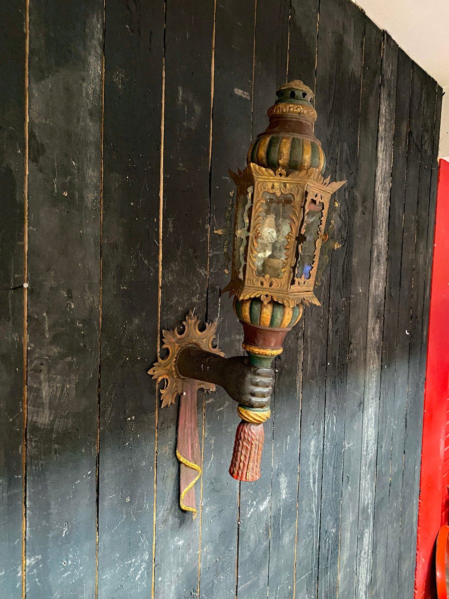 Old Large Venetian Lantern In Painted Sheet Metal (95cm), Late 19th Century