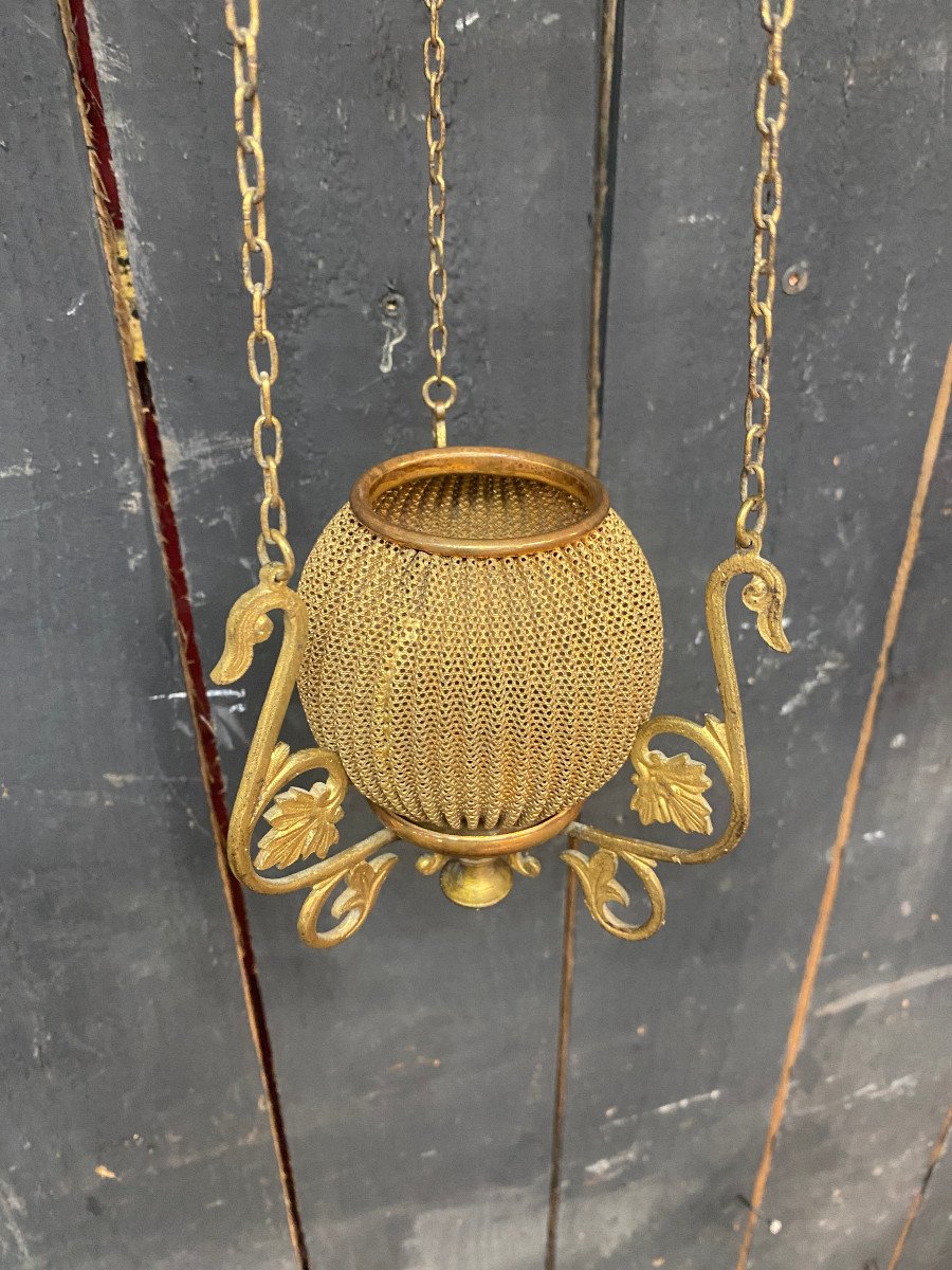 Pair Of Small Church Lanterns In Brass And Stained Glass Circa 1930/1950 -photo-6