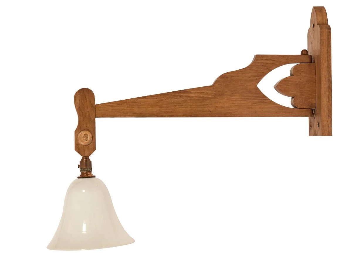  Guillerme Et Chambron , Applique En Chêne A Bras Pivotant Circa 1950/1960