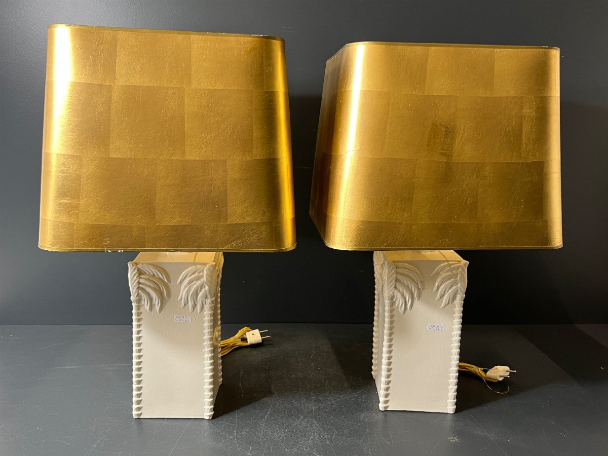 Pair Of Italian Ceramic Lamps With Palm Tree Decoration Circa 1960/1970