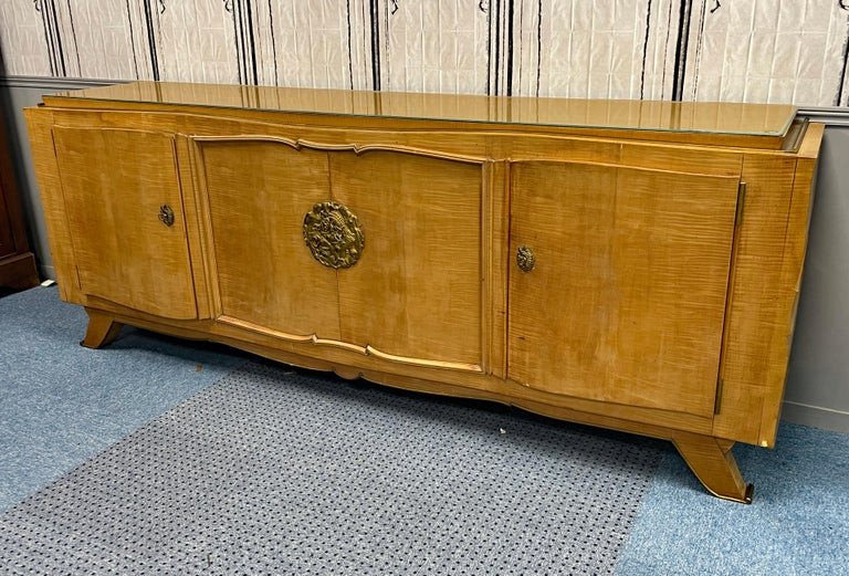 Jules Leleu, Art Deco Sideboard In Sycamore Veneer And Bronze, Signed -photo-1