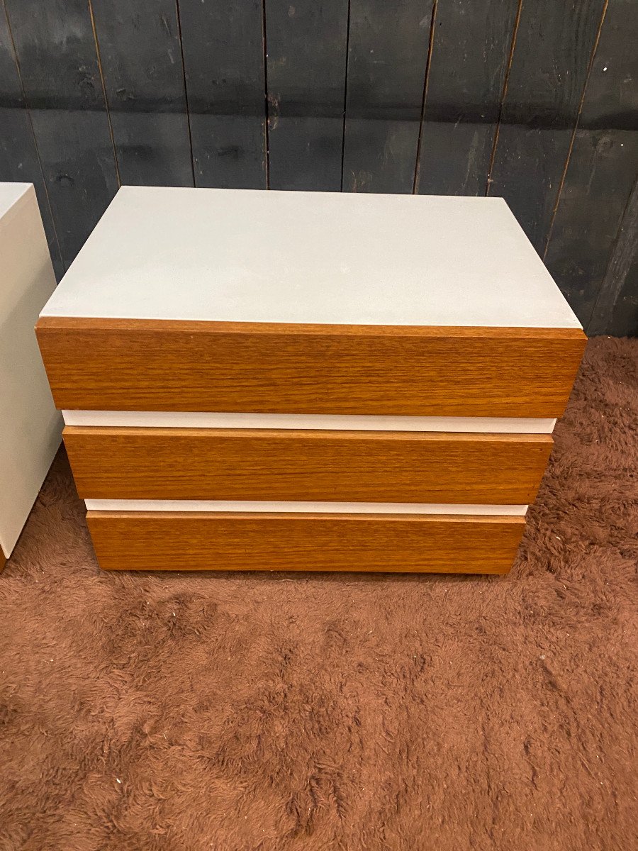 Pair Of Bedside Tables In Lacquered Wood And Rosewood Circa 1960-photo-2