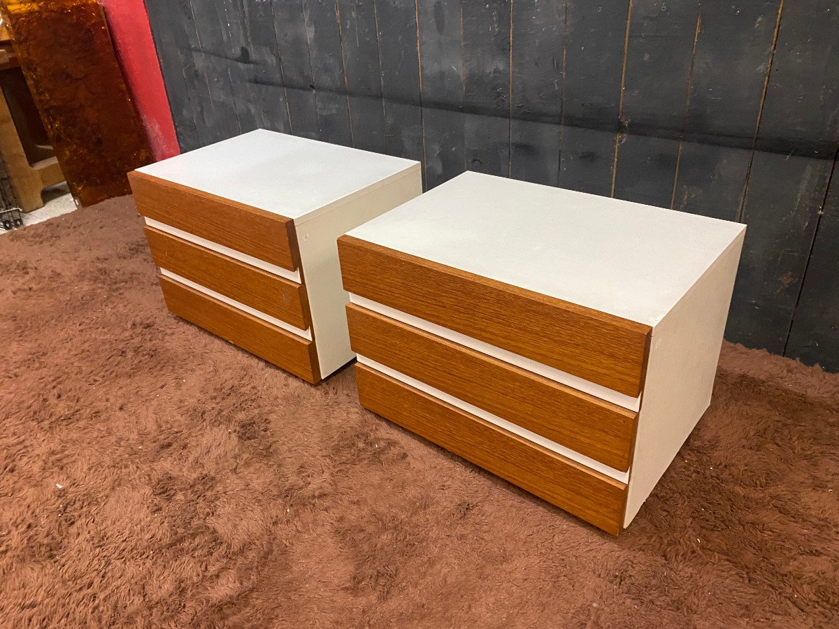 Pair Of Bedside Tables In Lacquered Wood And Rosewood Circa 1960-photo-7