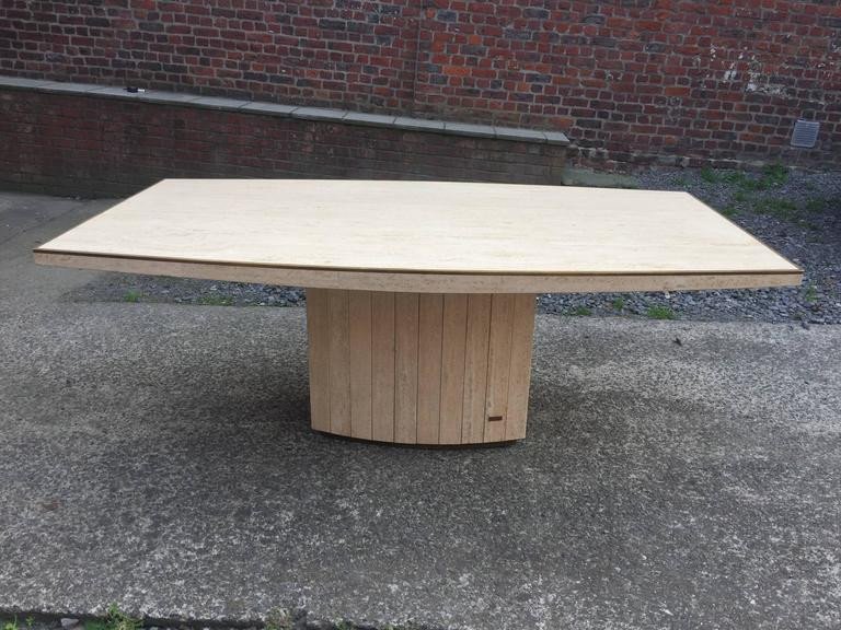 Jean Charles, Large Travertine And Brass Table Circa 1970/1980 -photo-2