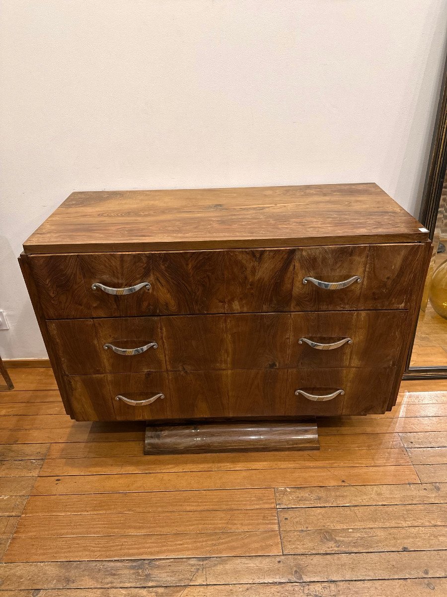 Elegant Art Deco Period Chest Of Drawers, Rosewood And Nickel-plated Bronze Circa 1930-photo-2