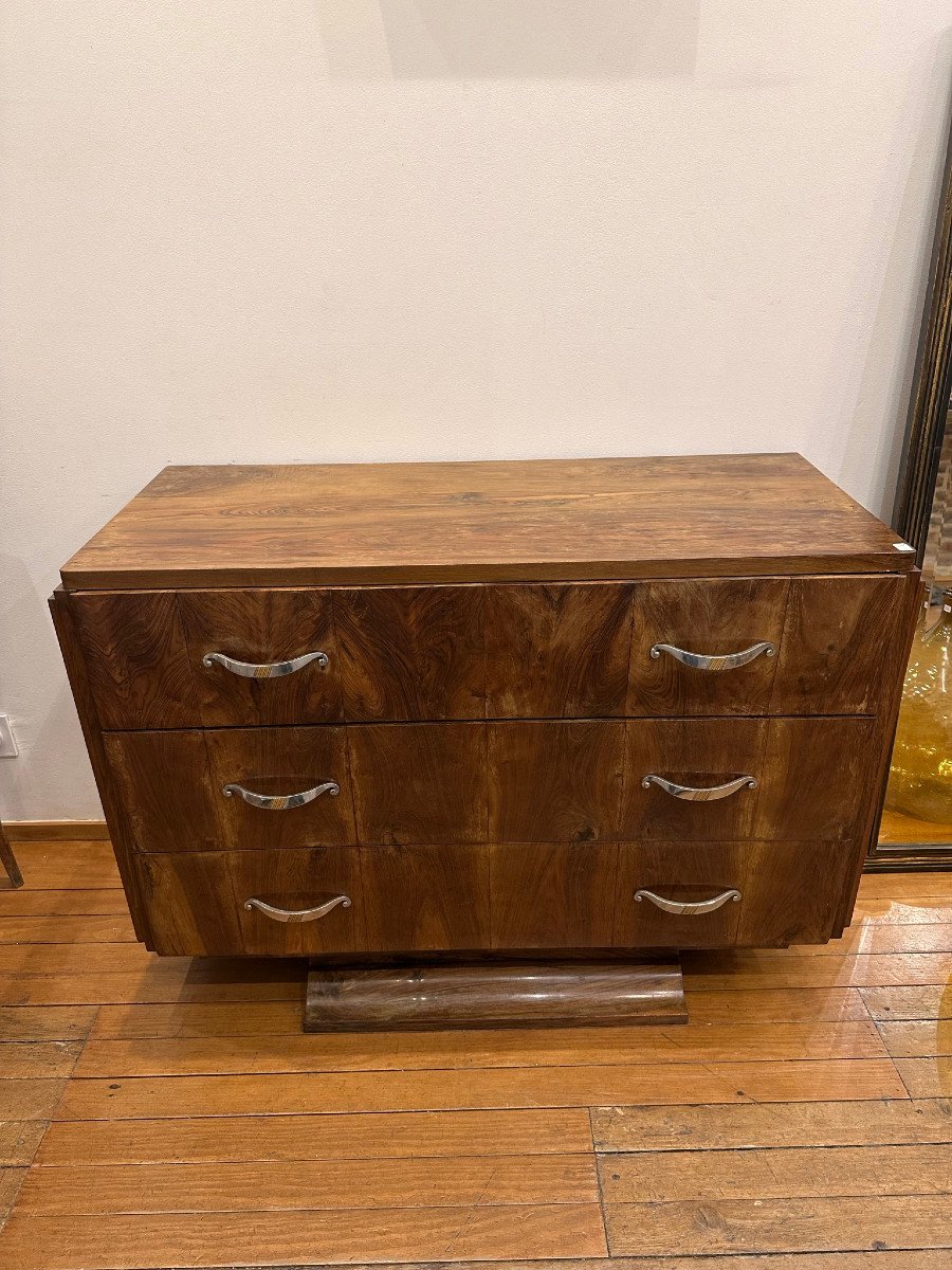 Elegant Art Deco Period Chest Of Drawers, Rosewood And Nickel-plated Bronze Circa 1930-photo-2