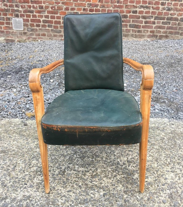 Maxime Old (in Le Gout De) Art Deco Armchair In Light Wood And Leather Circa 1940/1950-photo-2