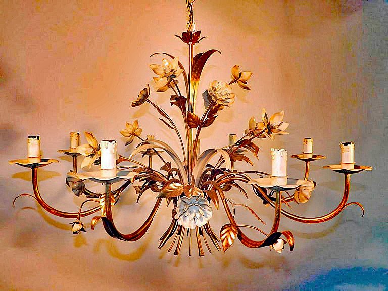 Large Chandelier In Gold Metal And White Lacquered Metal Circa 1950/1970-photo-3