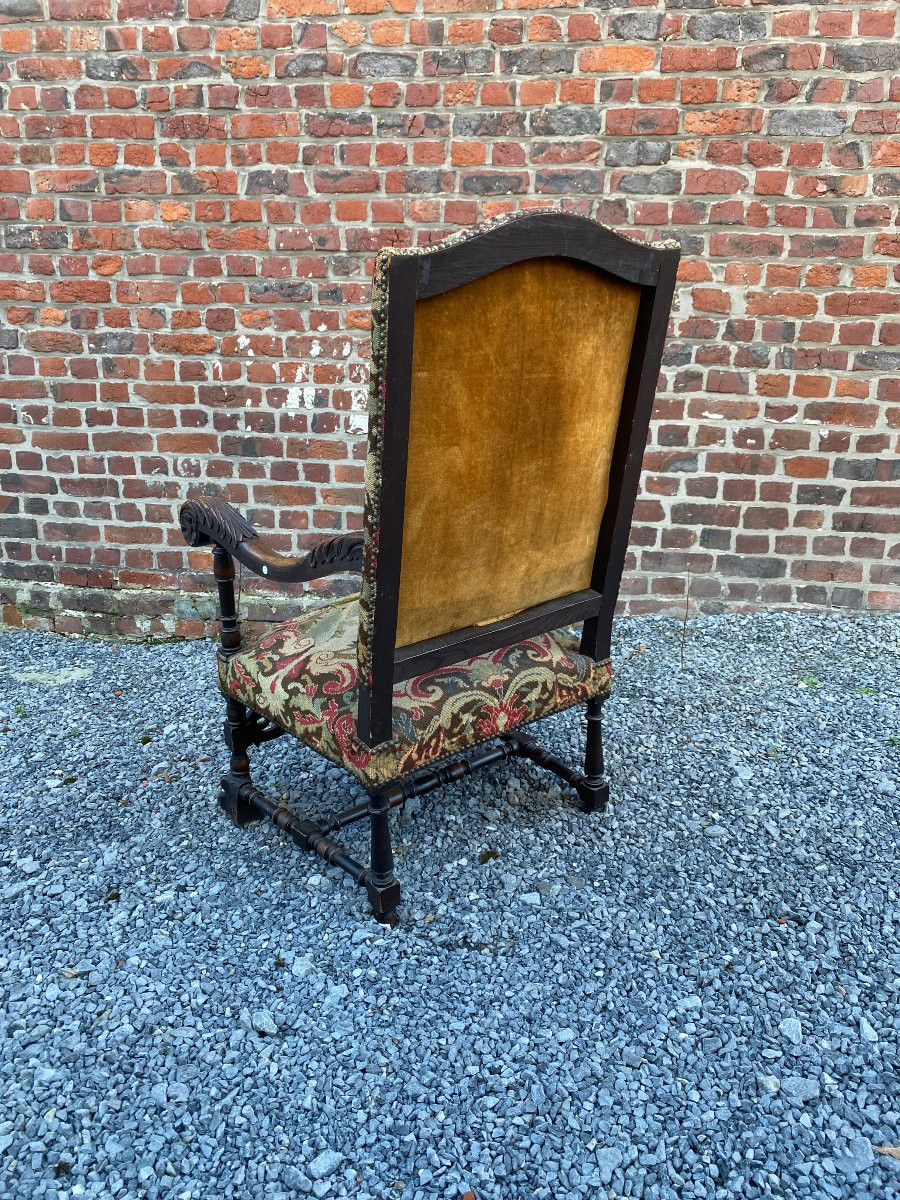 Louis XIII Style Oak Armchair Circa 1900/1930-photo-4