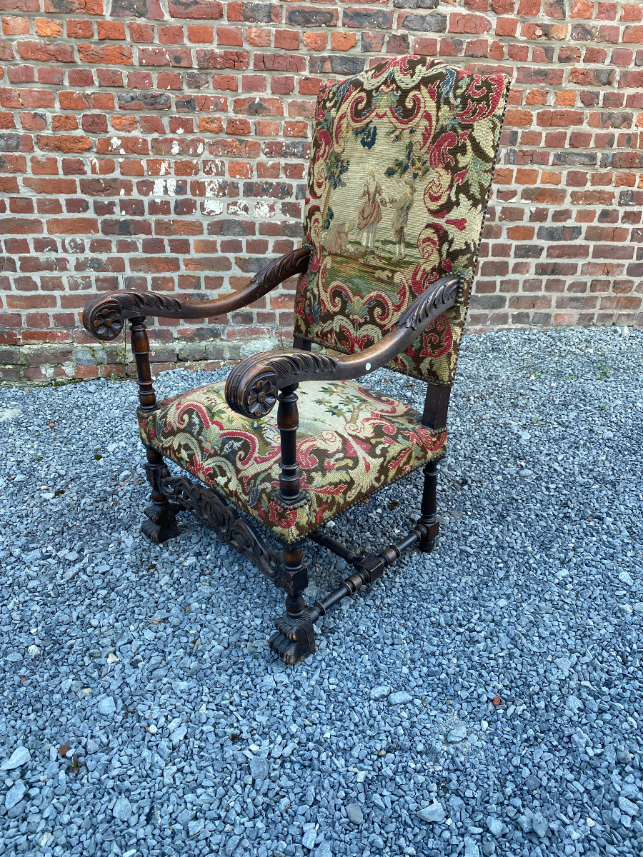 Louis XIII Style Oak Armchair Circa 1900/1930