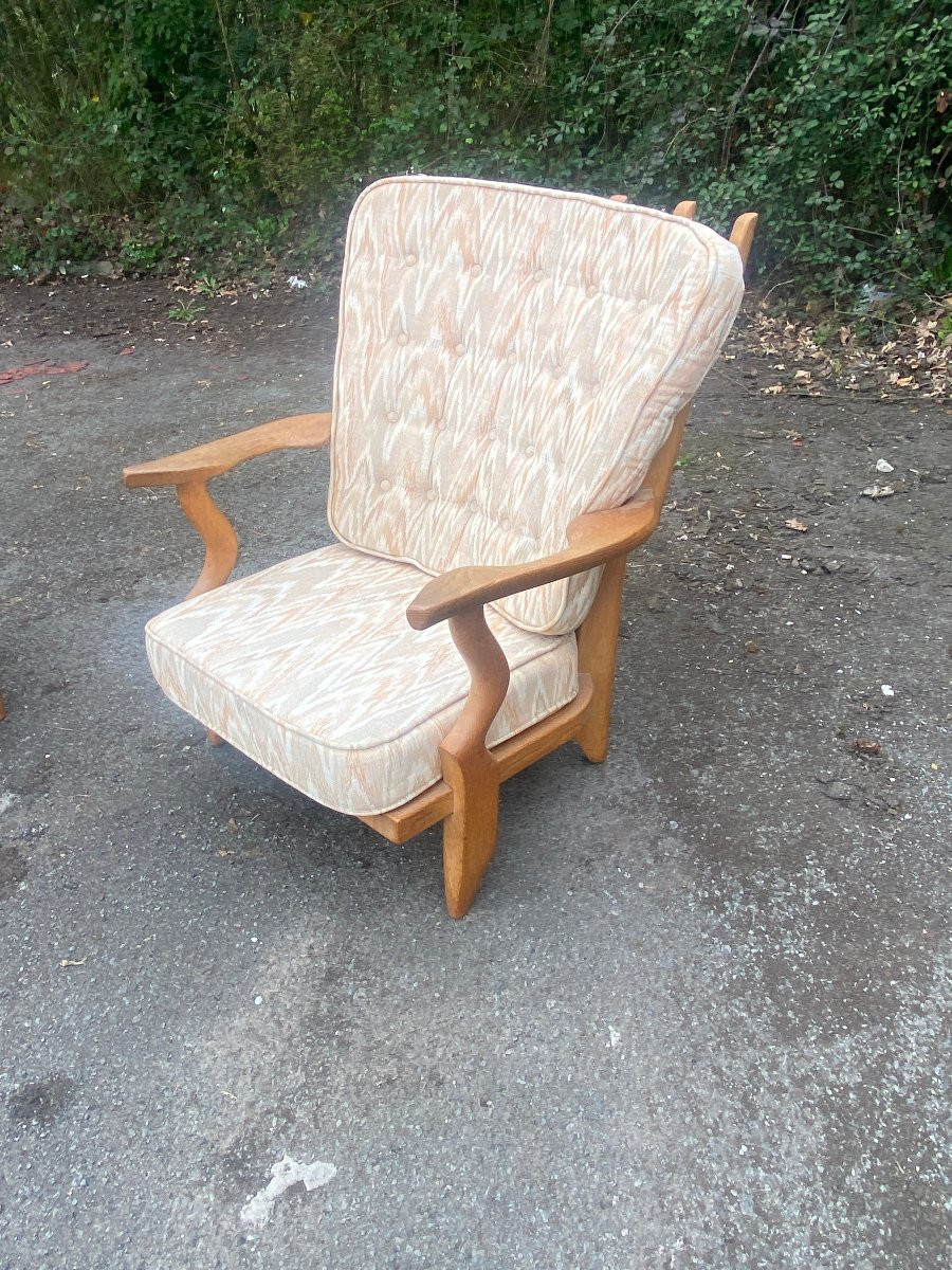 Guillerme Et Chambron , Paire De Fauteuils S En Chêne  , Edition Votre Maison, Circa 1970-photo-2