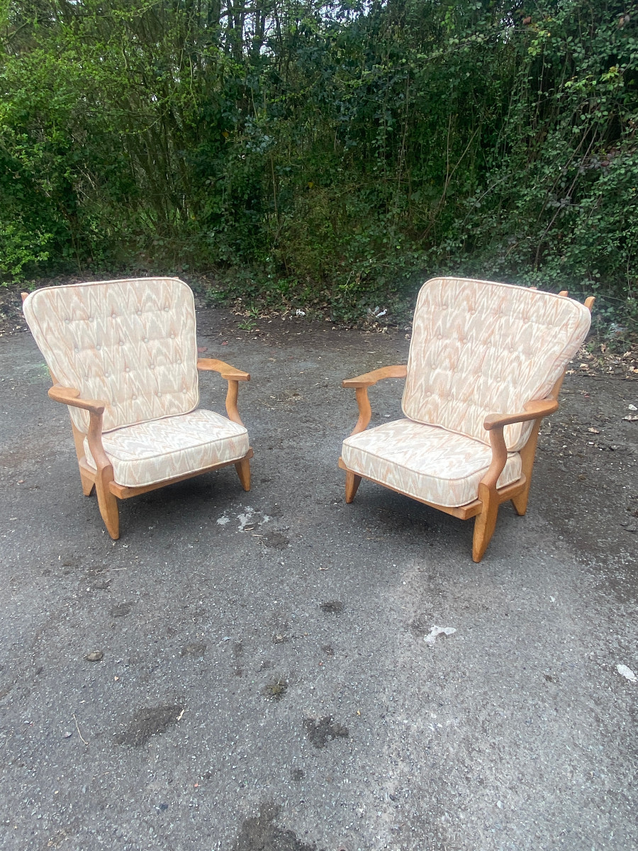 Guillerme Et Chambron , Paire De Fauteuils S En Chêne  , Edition Votre Maison, Circa 1970