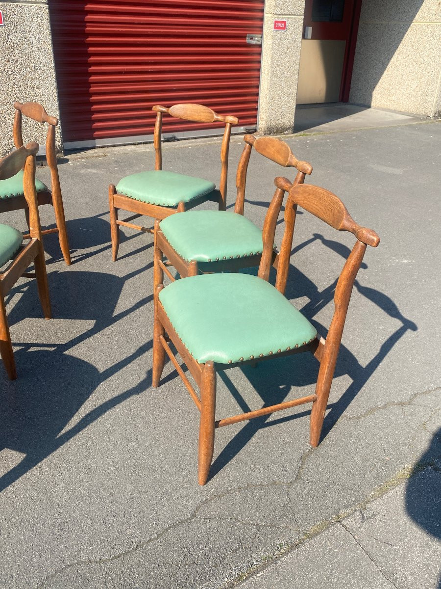 Guillerme Et Chambron, Set Of Six Fumay Chairs. Edition Votre Maison, Circa 1970-photo-4
