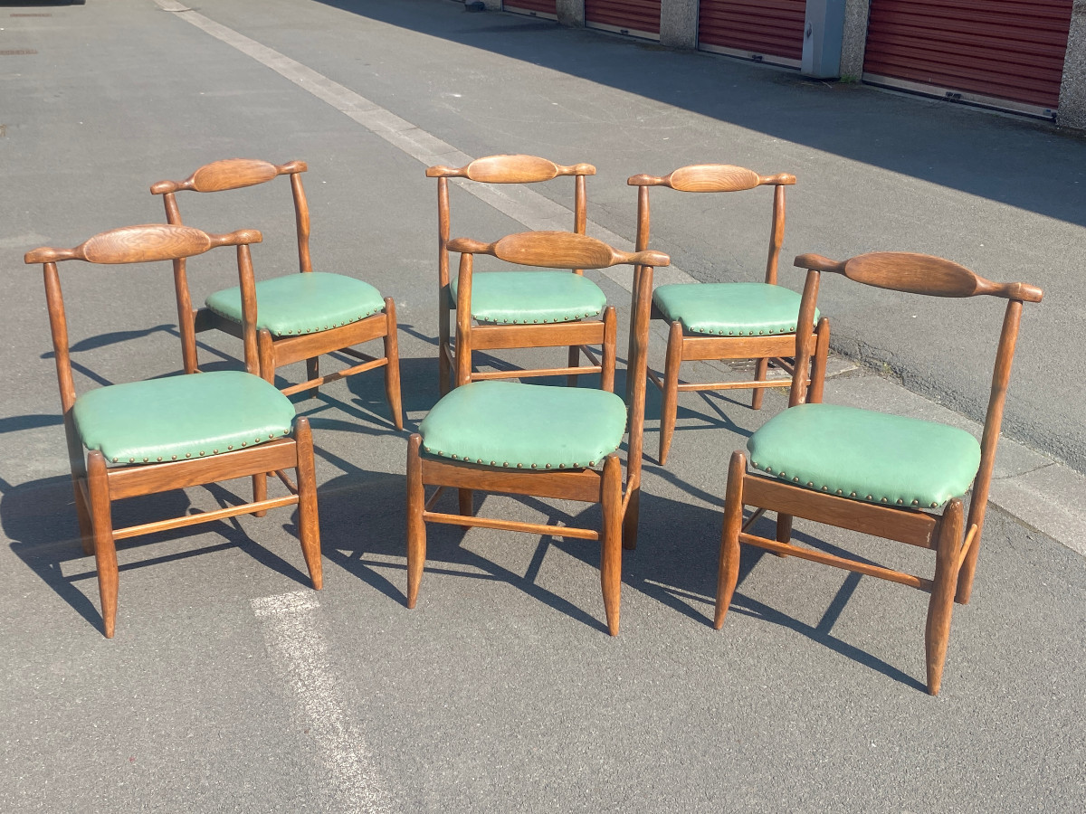 Guillerme Et Chambron, Set Of Six Fumay Chairs. Edition Votre Maison, Circa 1970