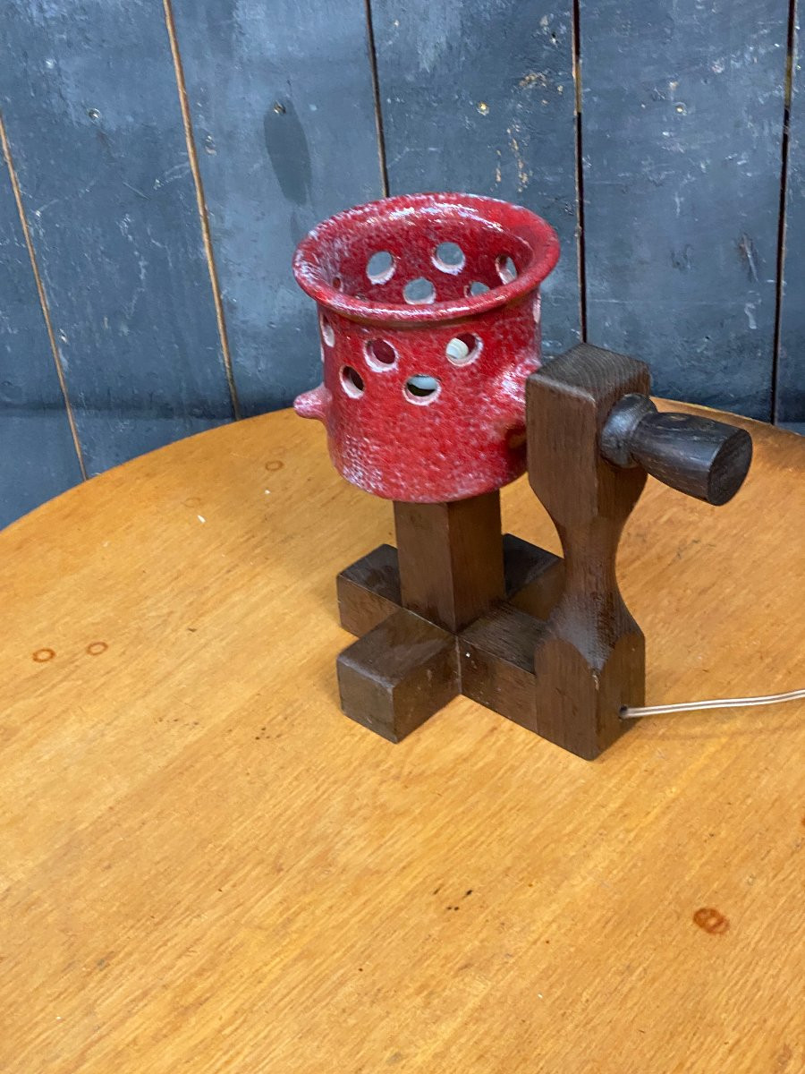 Boleslaw Danikowski (1928-1979) Rare Ceramic And Oak Lamp Circa 1960-photo-1