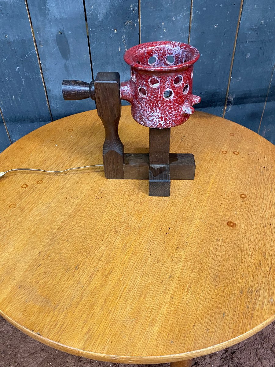 Boleslaw Danikowski (1928-1979) Rare Ceramic And Oak Lamp Circa 1960-photo-6