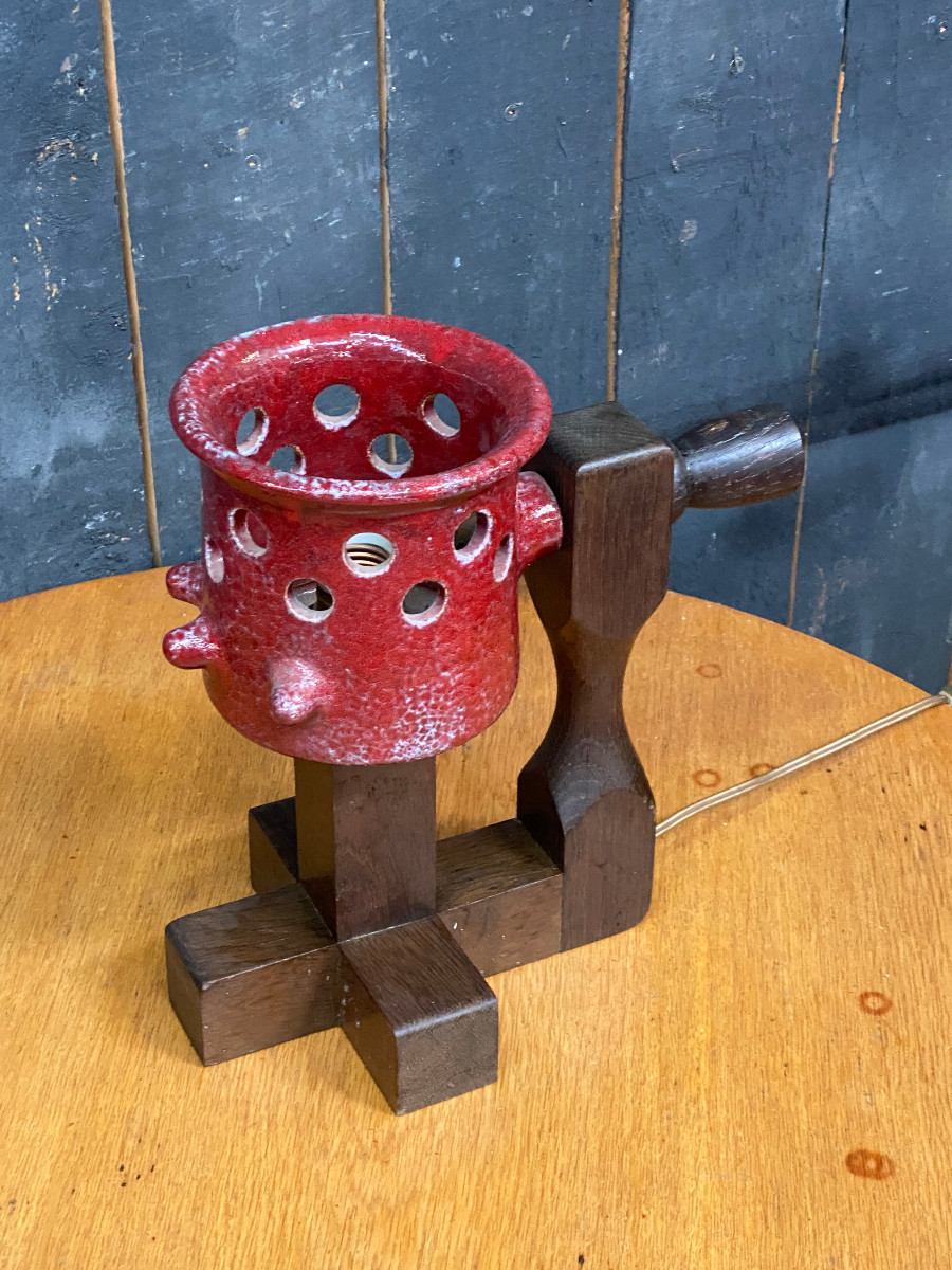 Boleslaw Danikowski (1928-1979) Rare Ceramic And Oak Lamp Circa 1960