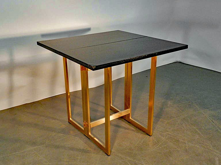 Artelano , Console Extensible En Table En Métal Doré Et Chêne Norci Circa 1960/1970-photo-4
