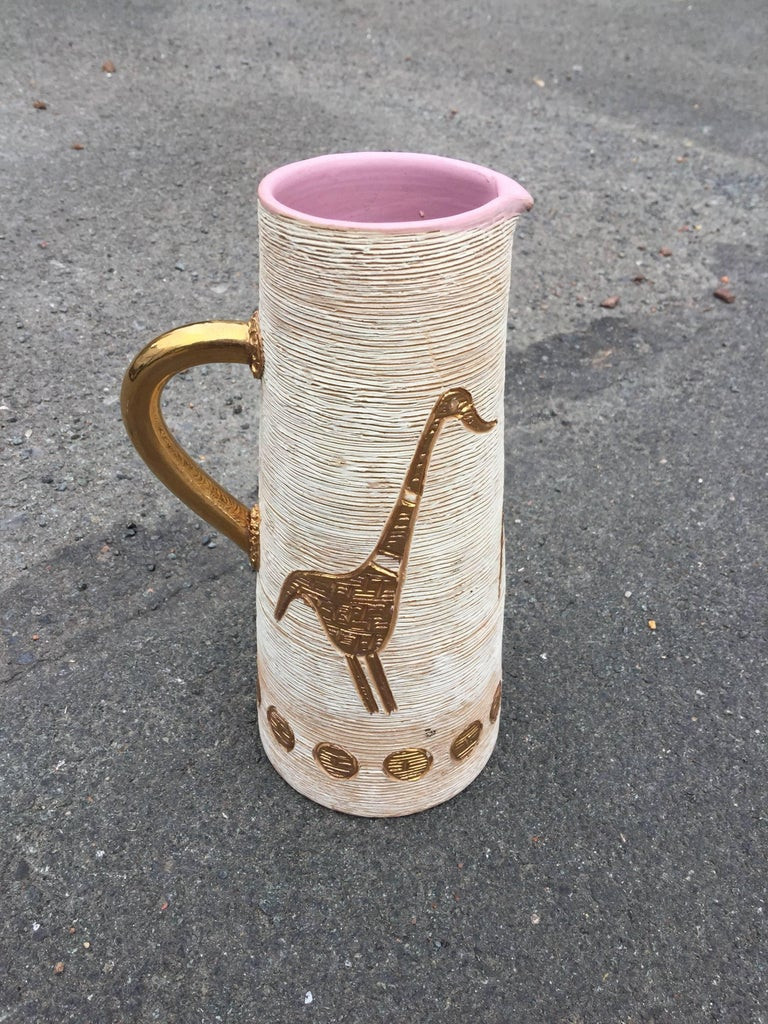 Ceramic Pitcher With Fantastic Animals Decor, Italy Circa 1970