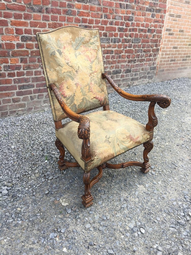 Large Louis XIII Style Armchair In Walnut, 19th Century -photo-1