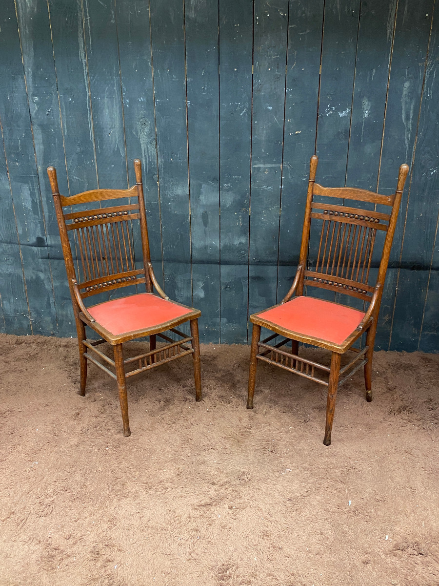 Pair Of Large Oak Chairs, Thonet Type, Austria, 19th Century