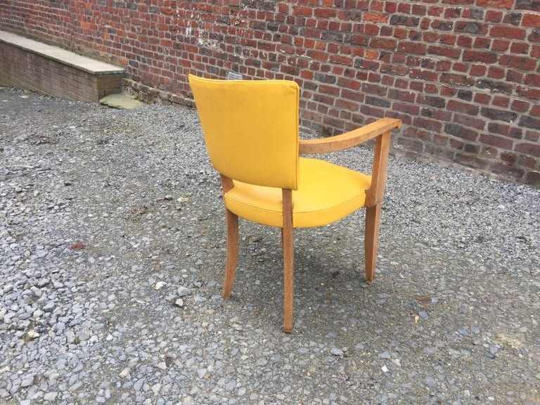 Pair Of Art Deco Oak Bridges, Upholstered In Yellow Leather, Circa 1930/1950-photo-4