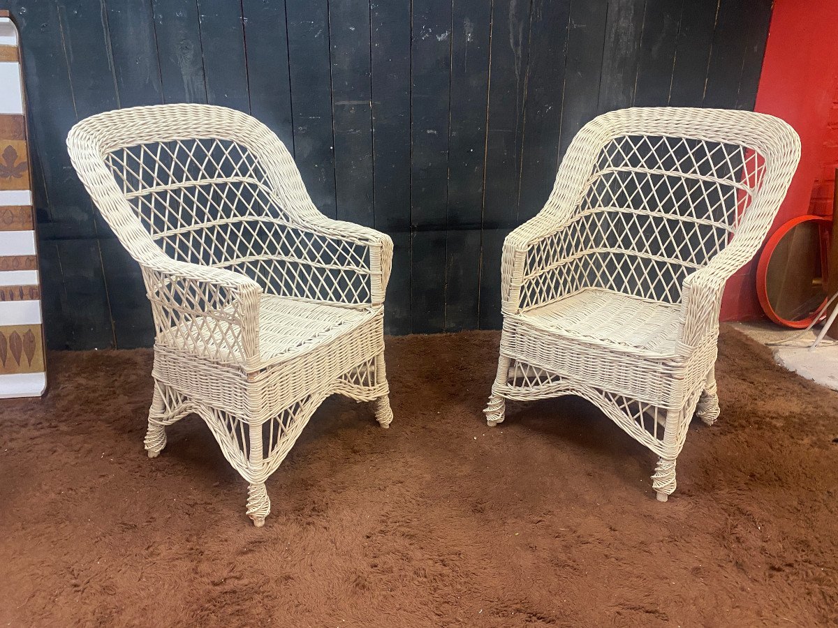 Ensemble De 10 Fauteuils De Véranda En Rotin Circa 1970/1980 Tres Bon état d'Usage -photo-2